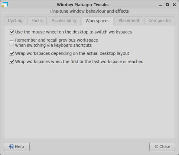 Window Manager Tweaks Workspaces Tab