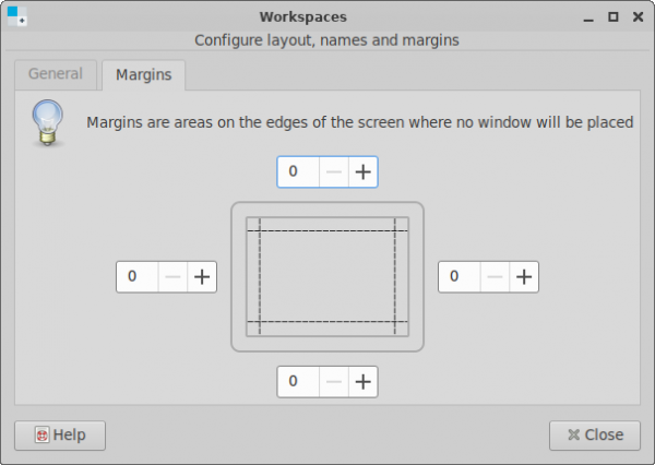 Workspace Settings Margins tab window