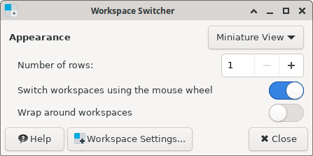 Workspace Settings tab window