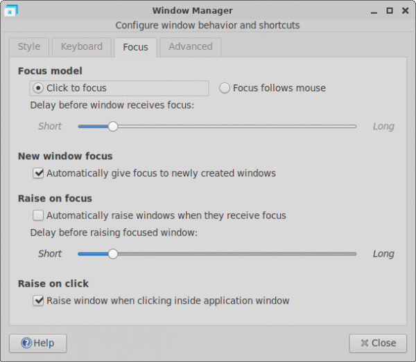 xfwm4 Preferences Focus Settings Tab