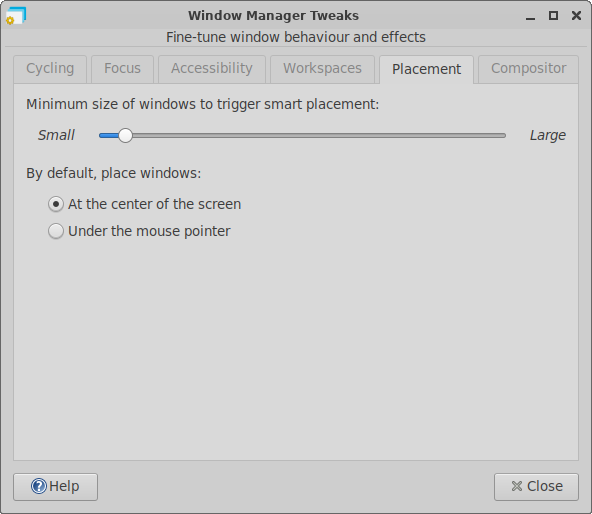 Window Manager Tweaks Placement Tab