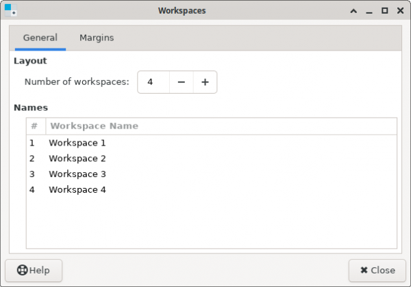 Workspace Settings Name & Number tab window