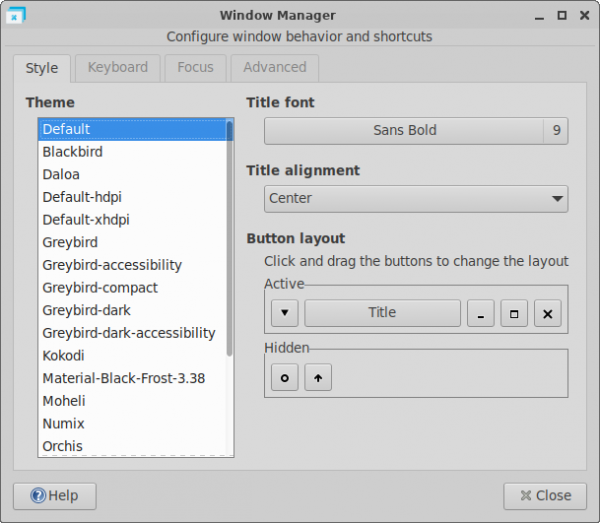 xfwm4 Preferences Style Settings Tab